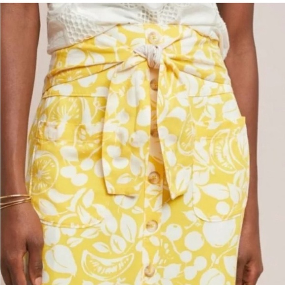 Anthropologie 52 Conversations Colloquial Yellow Button Front Pencil Skirt Sz 12 - Picture 2 of 9